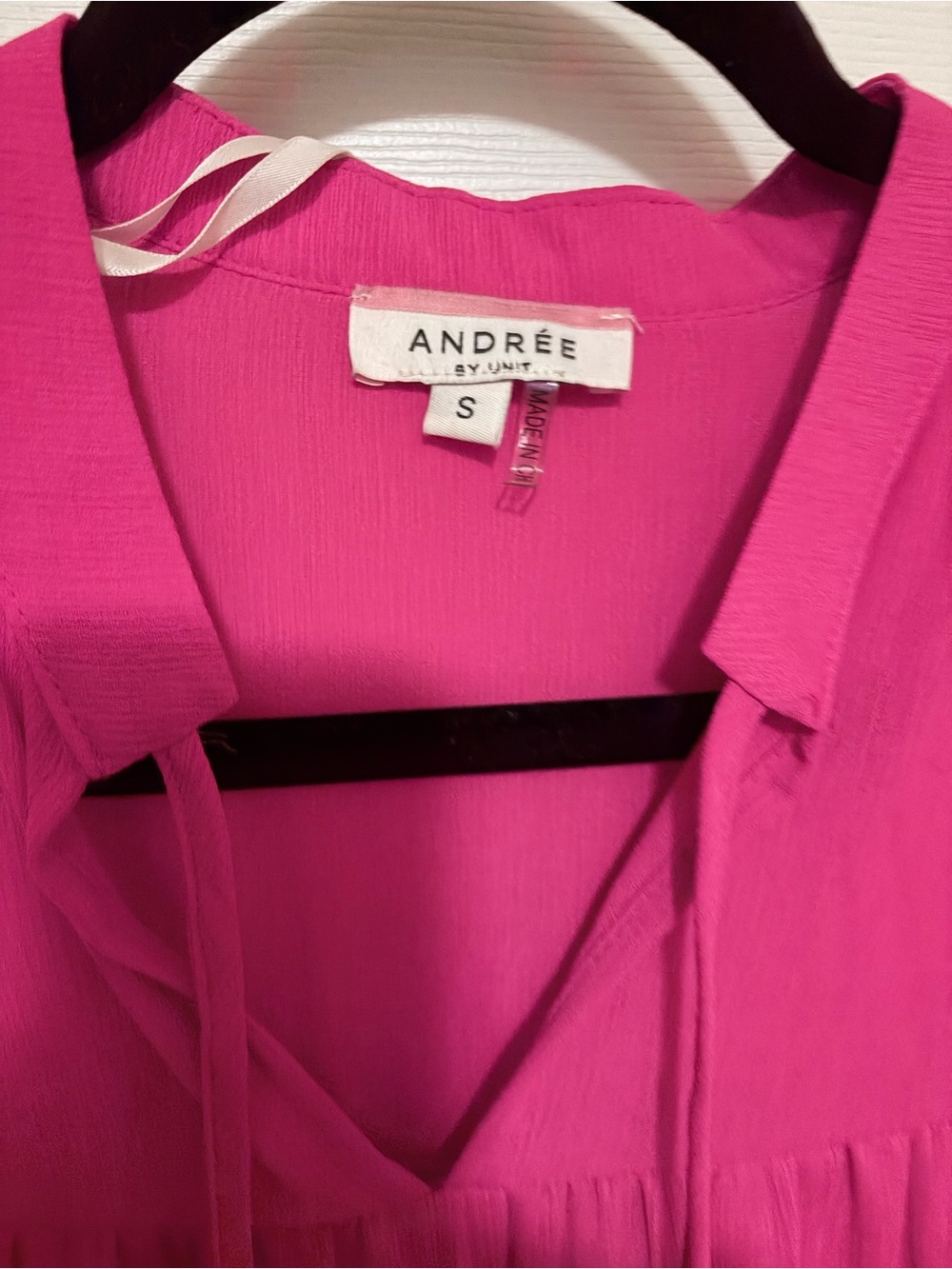 ANDREE BY UNIT Pink Tiered Peasant Blouse with Tie Neck - Picture 2 of 6